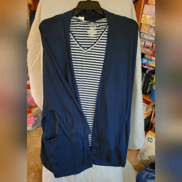 Time and Tru XXL (20) Blue & White 2-Piece 3/4 Sleeve - Picture 1 of 6